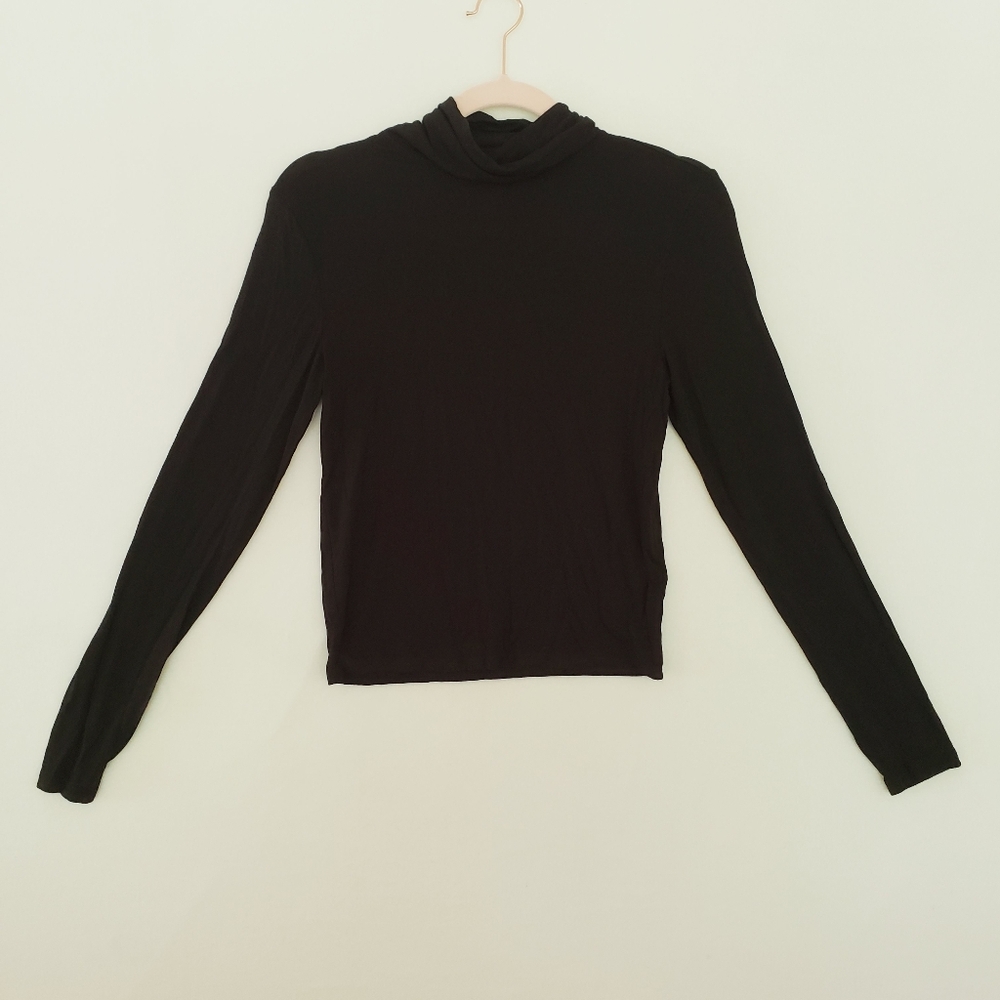 H&M Black Basic Long Sleeve Smock Neck Shirt